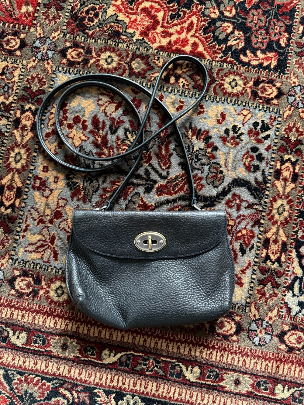 Fossil Black Leather Crossbody Bag - Classic Pebbled Design